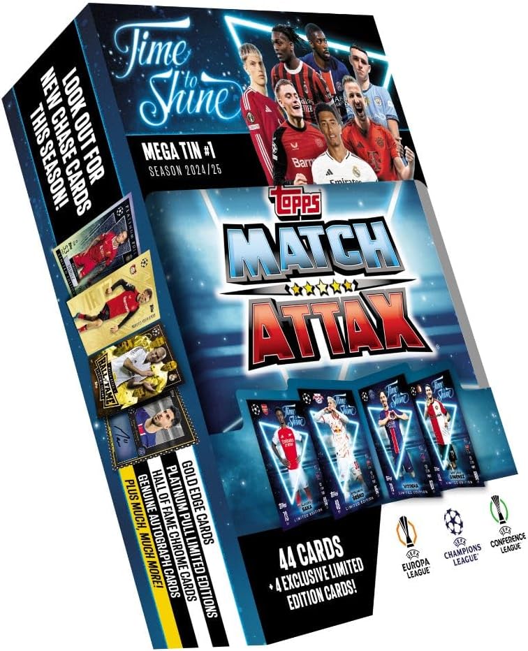 2024/2026 Topps Match Attax UEFA Time To Shine Mega Tin [ 44 Cards+ 4 LE Cards]